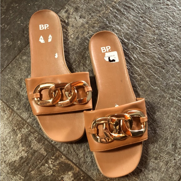 bp Shoes - BP Women's Brown Slide Sandals with Gold Chains